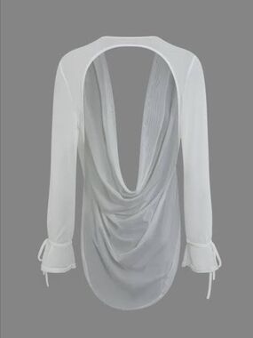 Draped Open-Back Long-Sleeve Top in White
